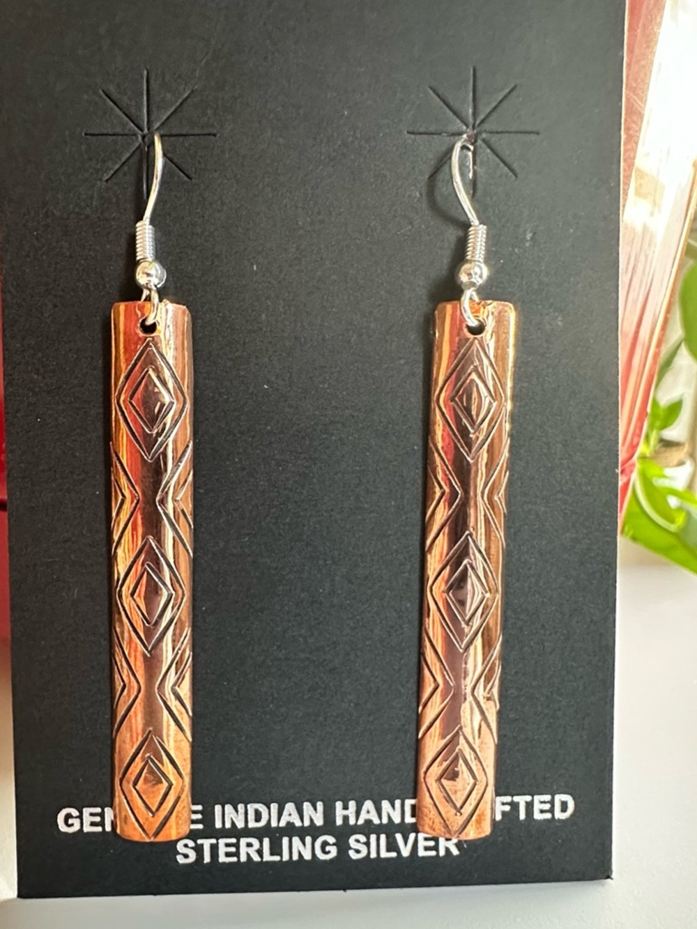 Felicia Etsitty 925 & Copper Stamped Dangle Earrings - Navajo Artist Made NWT